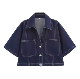 Jade – Dunkelblaues Jeans-Set mit oversized Jacke, Skort