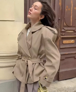 Esra - Beige Trench Blazer mit Bindegürtel