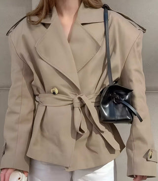 Esra - Beige Trench Blazer mit Bindegürtel