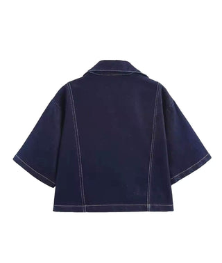 Jade – Dunkelblaues Jeans-Set mit oversized Jacke, Skort