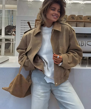 Sophia - Trendige Kunstlederjacke in Beige