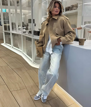 Sophia - Trendige Kunstlederjacke in Beige