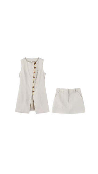 Barta Sommer-Set – Top, Minirock mit Knöpfen in Grau