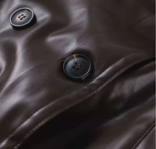 Maya – Dunkelbraune Lederjacke mit Bindegürtel