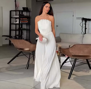 Alva Maxikleid – Plissee Look, offener Rücken