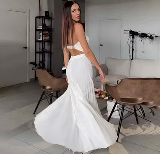 Alva Maxikleid – Plissee Look, offener Rücken