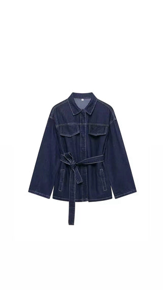 Glora Set- Jeansjack mit Bindegürtel & Hose in Denim