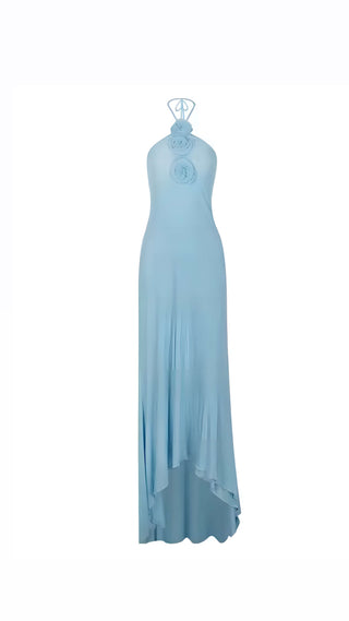 Ocean Bloom – Blaues Sommerkleid mit Rosendetails
