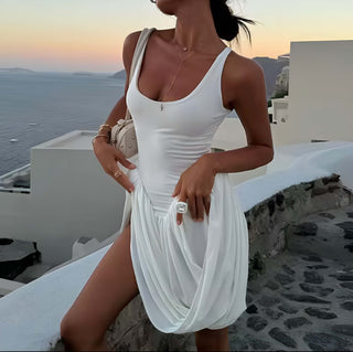 Noelle - Weißes Drapé-Sommerkleid für den Urlaub