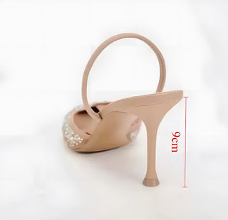 High Heels Damen – Beige Pumps mit glitzernden Steinchen & Mesh