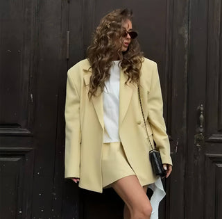 Gelbes Blazer Rockset - Oversized Blazer mit Minirock