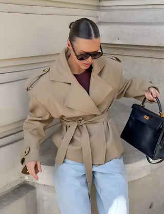 Esra - Beige Trench Blazer mit Bindegürtel