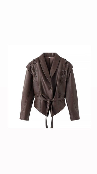 Florida - Faux leather jacket with tie belt