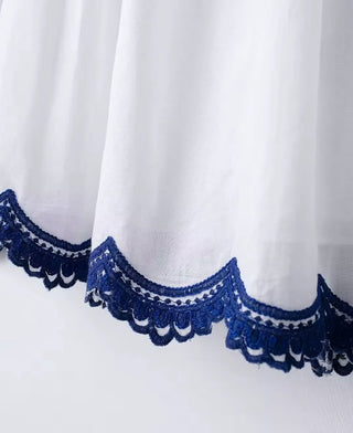 Weiß-blaues Sommer-Set – Bestickte Bluse, Maxirock