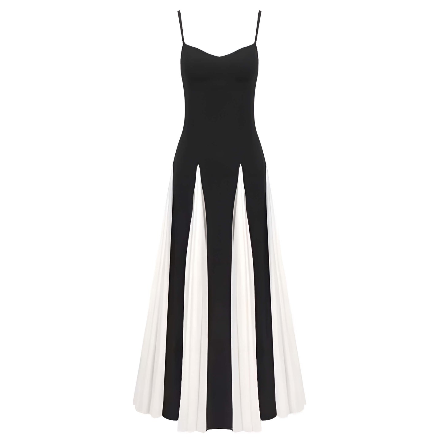Lora - Schwarz-weißes Maxikleid – Trägerkleid mit Kontrastfalten
