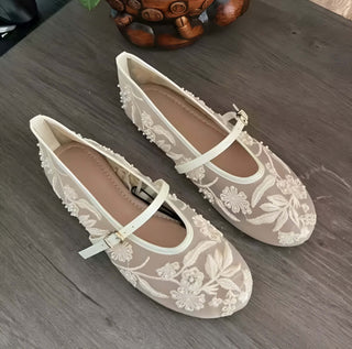 Eléna Mesh Ballerinas – Zarte Sommerschuhe mit floraler Stickerei, Mary-Jane-Riemen