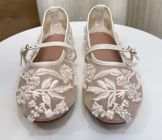 Eléna Mesh Ballerinas – Zarte Sommerschuhe mit floraler Stickerei, Mary-Jane-Riemen