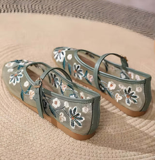 Eléna Mesh Ballerinas – Zarte Sommerschuhe mit floraler Stickerei, Mary-Jane-Riemen