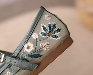 Eléna Mesh Ballerinas – Zarte Sommerschuhe mit floraler Stickerei, Mary-Jane-Riemen