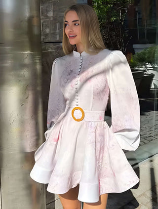Aurélie Minikleid – Vintage-Look mit Puffärmeln, Gürtel, femininer Silhouette