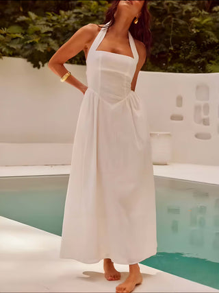 Liora – Tailliertes Midi Sommerkleid mit Halterneck