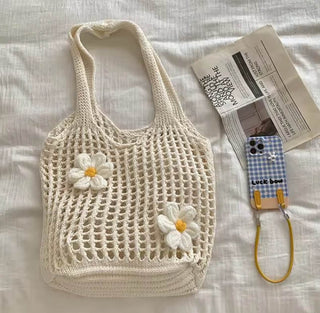 Daisy Knit Tote – Häkel-Shopper mit 3D-Blumen