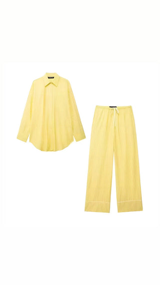 Sunny Stripes Zweiteiler – gelbes Set mit Bluse, Hose